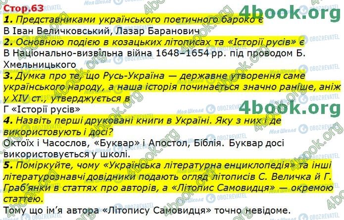 ГДЗ Українська література 9 клас сторінка Стр.63 (1-5)